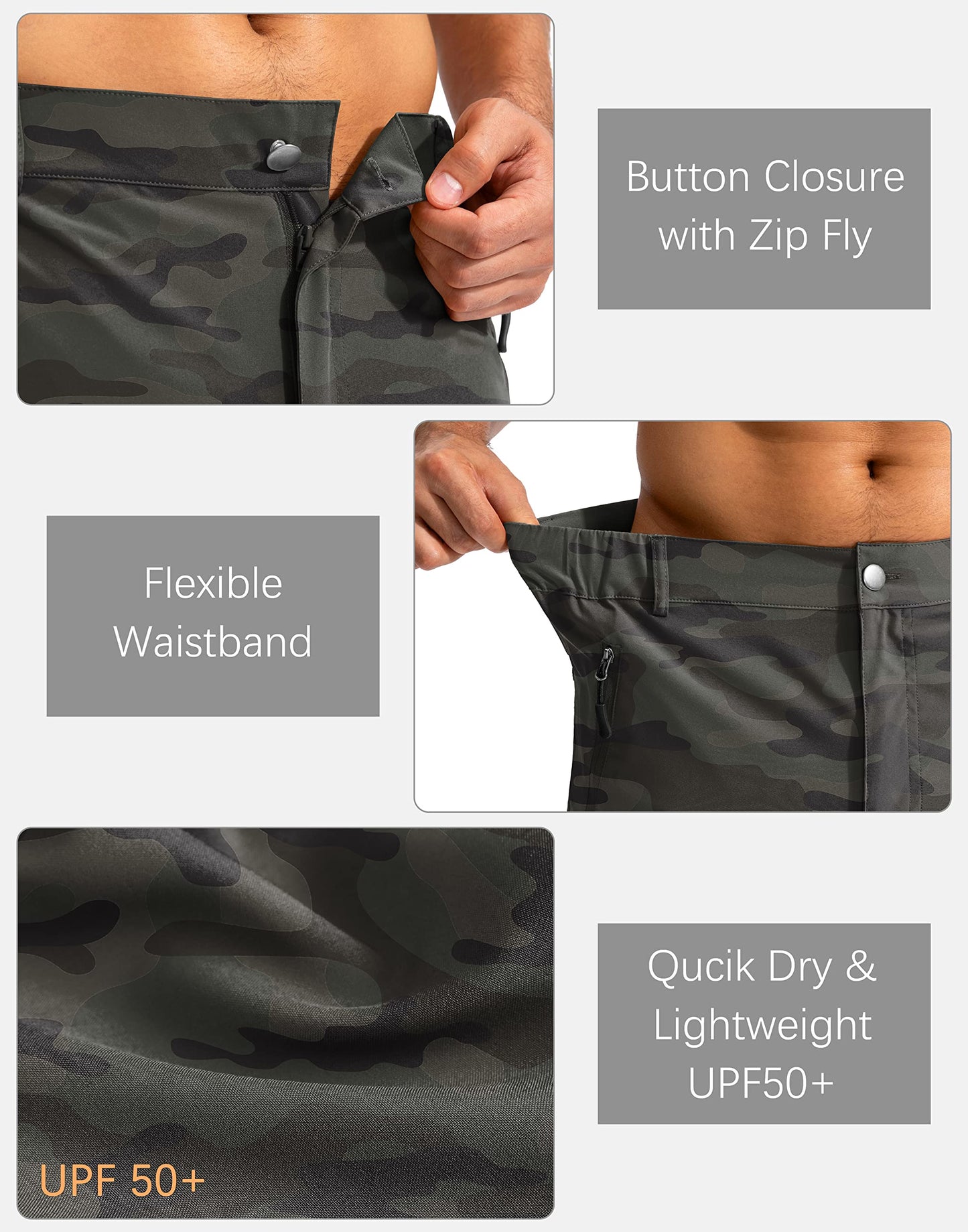 Pudolla Men's Hiking Cargo Shorts 9" Lightweight Outdoor Work Shorts for Men Travel Golf Camping Casual with 5 Zipper Pockets(Green Camo 3X-Large)