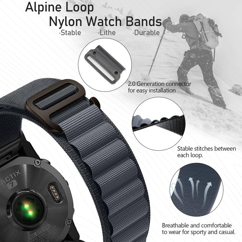 Zeit Diktator 22mm Quickfit Watch Bands compatible with Garmin Fenix 8-47mm 7X Pro/7/6 Pro/5 plus/5/Instinct/Forerunner 965 955 945 935/Epix Pro/Descent G1 Alpine Loop Nylon Watchband For Men-Large