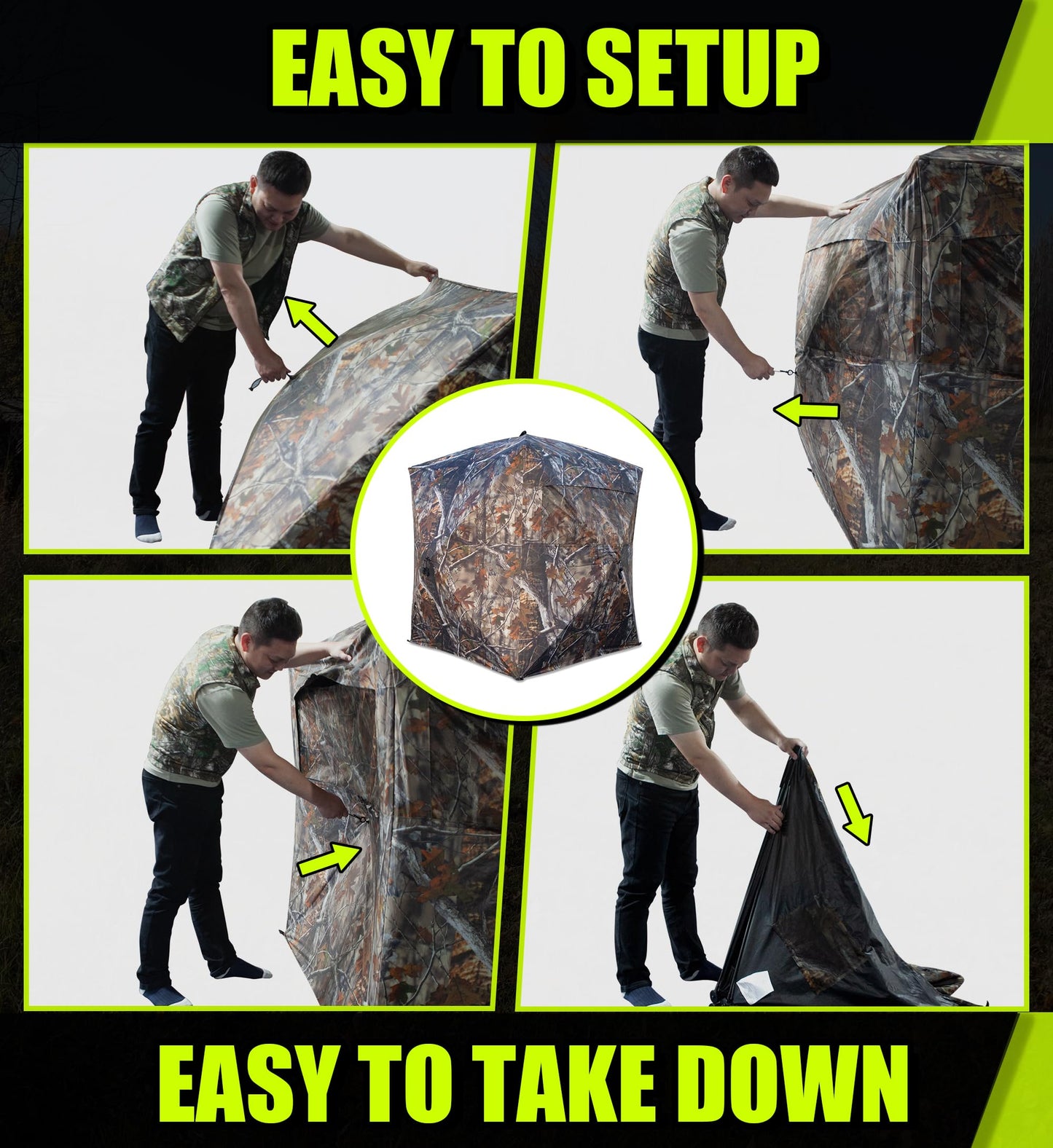 THUNDERBAY See Through Hunting Blind 270 Degree with Carrying Bag & Ground Stakes, Portable 2-3 Person Pop Up Ground Blinds, Durable See Thru Hunting Tent for Deer & Turkey Hunting