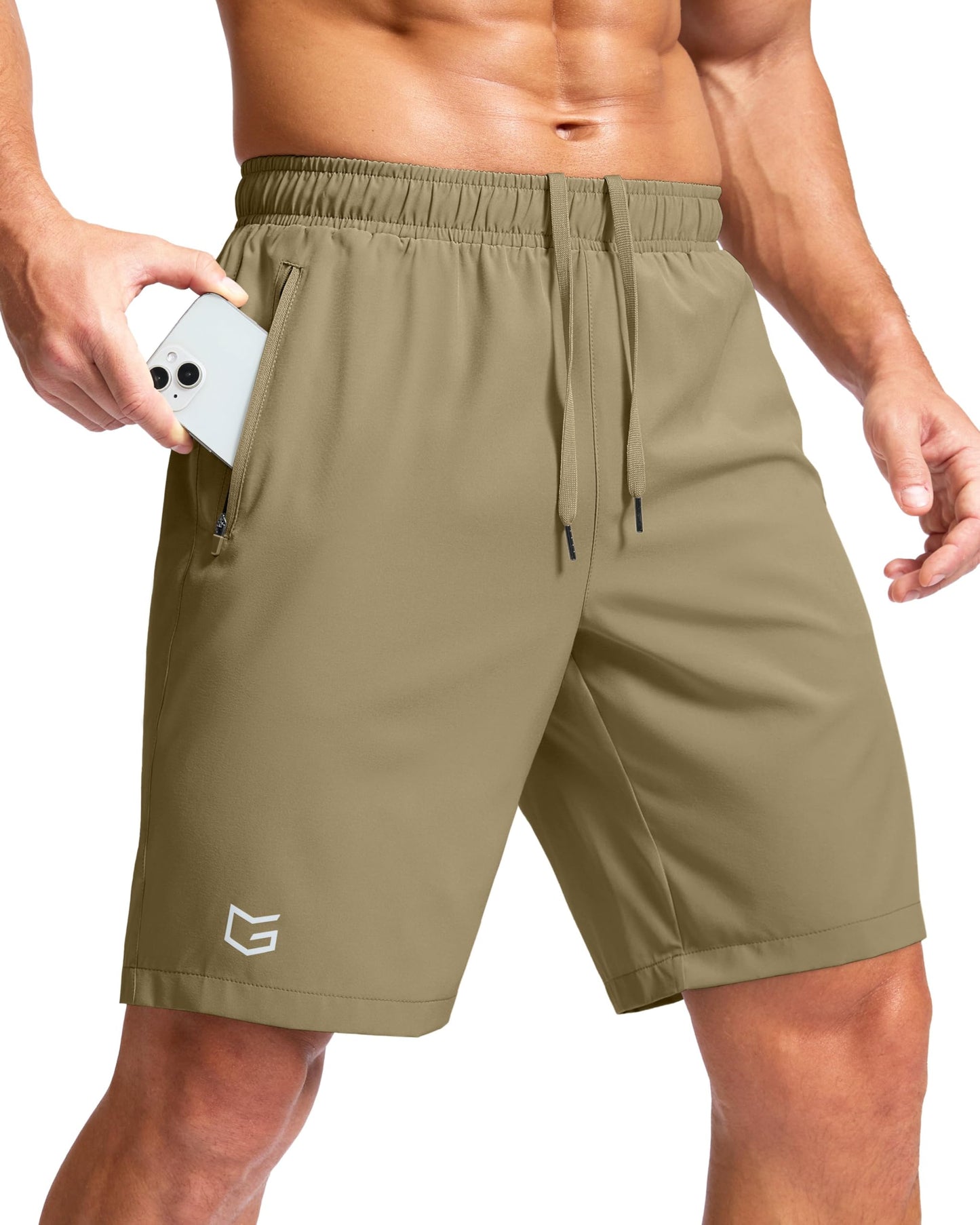 G Gradual Men's Athletic Running Shorts with Zipper Pockets Quick Dry 7"/ 5"/ 9" Workout Gym Shorts for Basketball Hiking(Dusty Khaki,9XL)