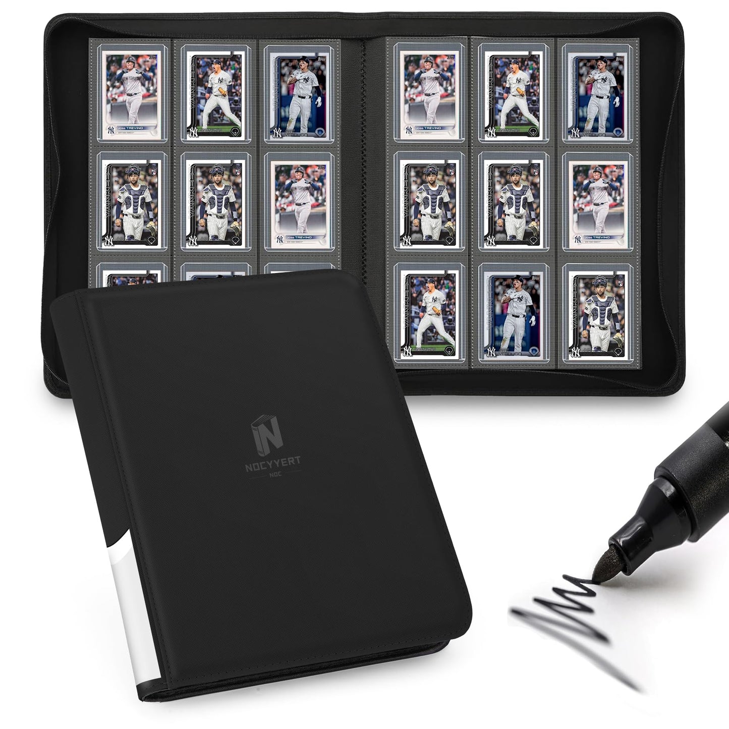 Toploader Binder,9 Pocket with 324 Card Slots for 3" x 4" Rigid Cards,PU Card Album for Trading Cards & Sports Cards(Black)
