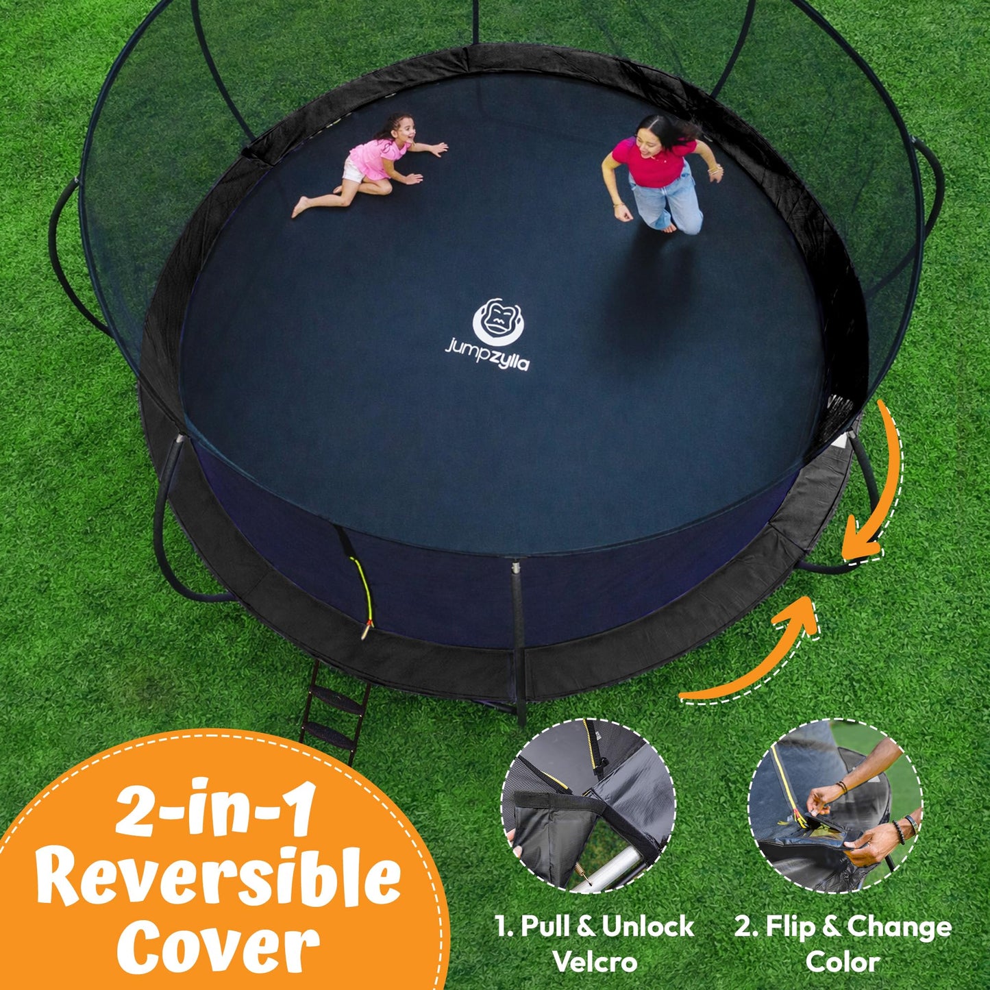 JUMPZYLLA Trampoline Outdoor 8FT 10FT 12FT 14FT 15FT 16FT with Enclosure and Ladder, ASTM Approved Recreational Trampoline for Kids and Adults, Anti-Rust Coated Frame (Yellow, 15FT)