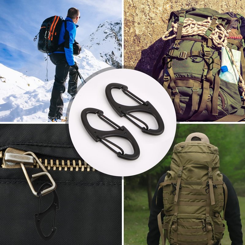 40 Pieces of S Shaped Double Carabiner Keychain – (1.6 Inch) Dual Gate S Binder Carabiner – Ideal for Camping Traveling Fishing (Black)