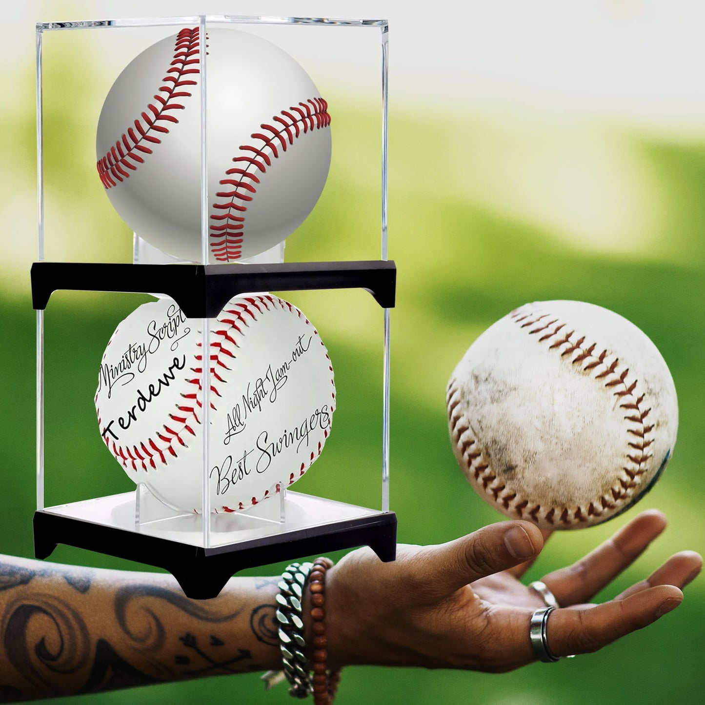 4 Pack（with Base） Baseball Display Case,UV Protected Acrylic Baseball Boxes for Display