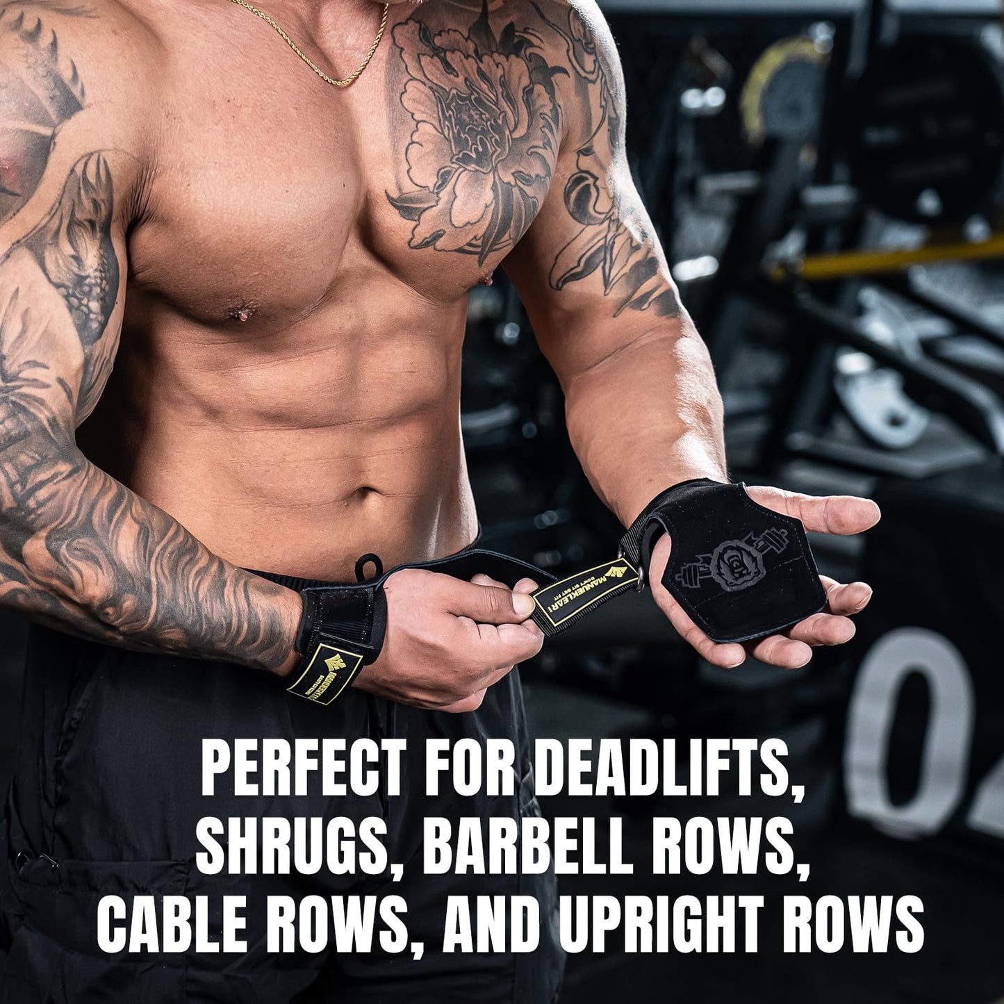 MANUEKLEAR Gym Straps, Double Leather Lifting Straps for Men Deadlift with Cushion Wrist Loop, Gym Lifting Wrist Wraps for Weightlifting