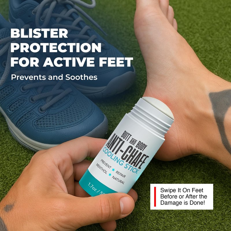 Bossman Butt & Body Cooling Anti-Chafe Stick with Menthol, 1.7 oz. – Unisex No Chafing Stick for Thighs, Underarms, Feet, Butt – Preventing, Moisturizing, Repairing, Portable – Made in USA