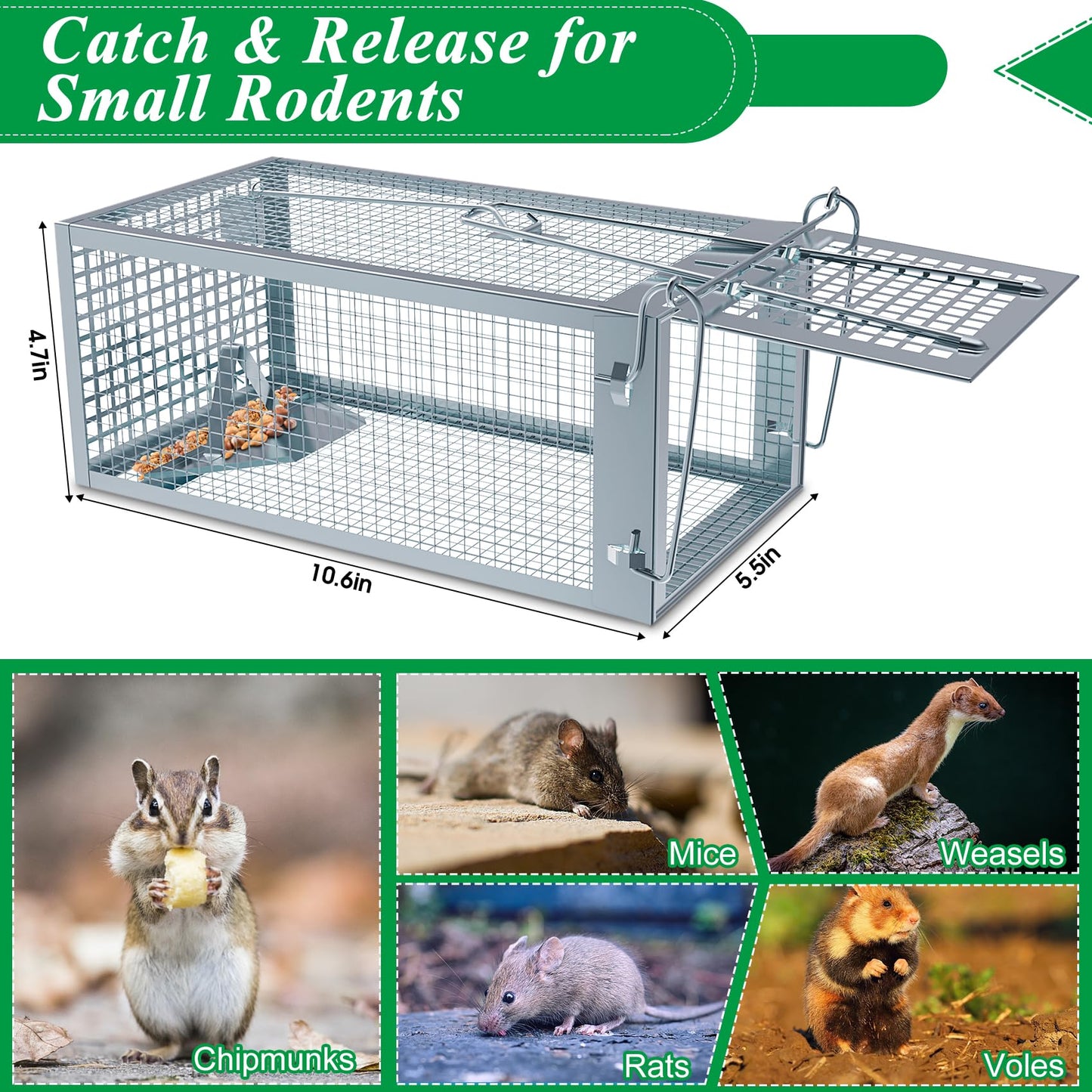 2 Packs Humane Rat Mouse Trap Outdoor Live Animal Cage Indoor & Outdoor