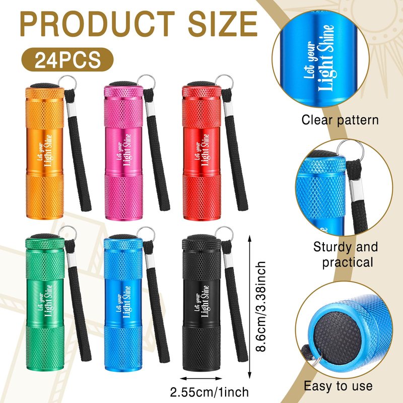 24 Set Christian Mini Flashlight Bulk Religious Gifts Let Your Light Shine Include 9-LED Flashlights Cards Packing Bag for Church Sunday School Party Favors,No Battery