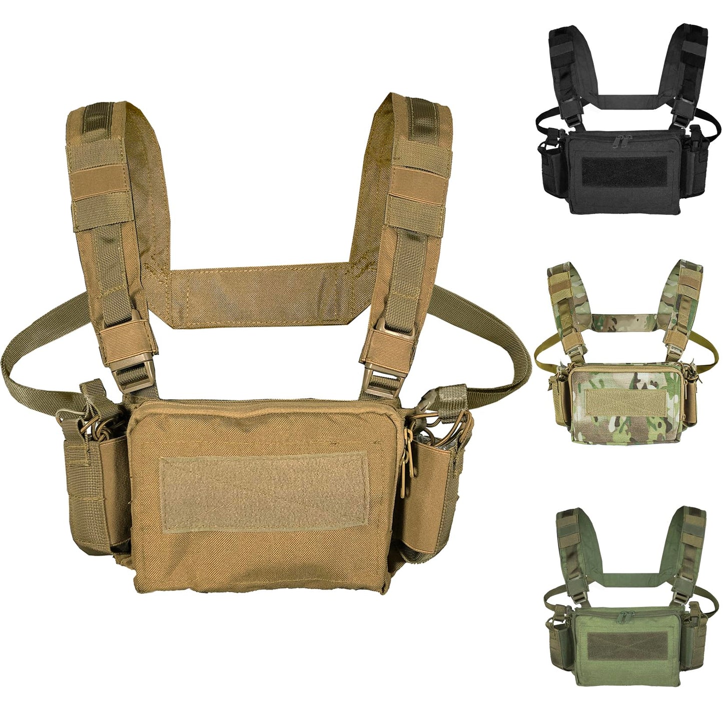 HRTACPAG Micro Chest Rig with Triple AK/AR Mag Pouch Tactical H-Harness Bag Airsoft Kit Khaki