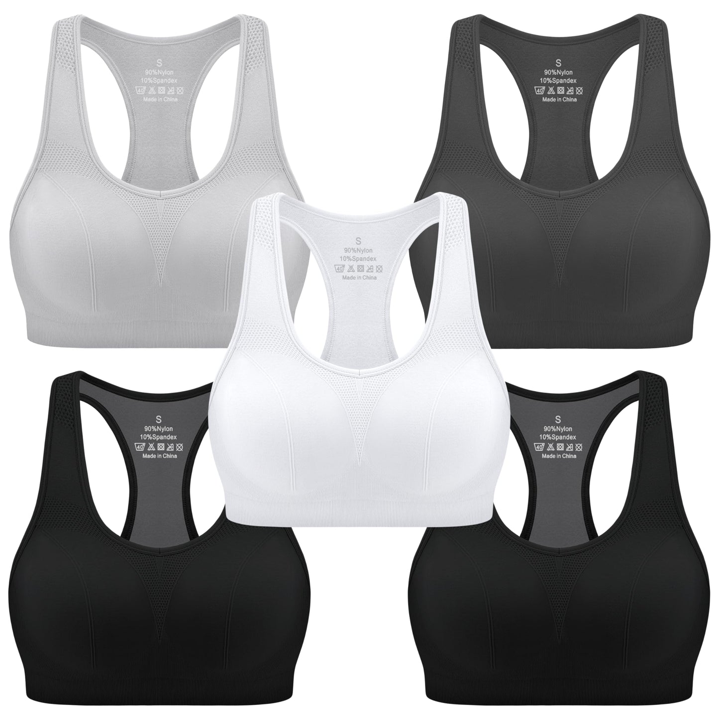 MIRITY Women Racerback Sports Bras - High Impact Workout Gym Activewear Bra Pack of 5 Color 1 Large