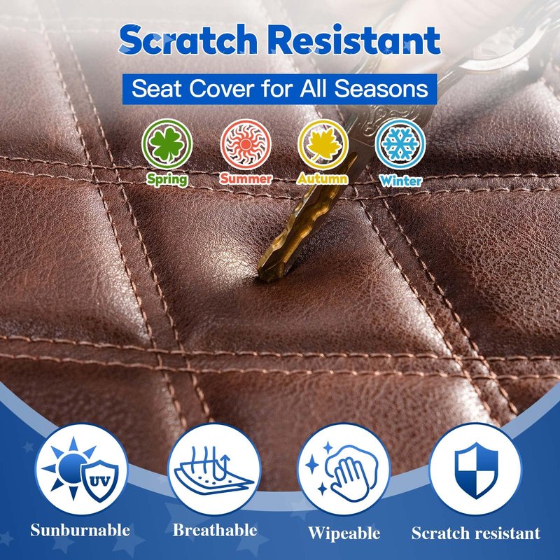 NOKINS Golf Cart Diamond Seat Covers Kit, Fit for EZGO TXT 1994-2013/EZGO RXV OEM Standard Front Seat Cushion, No Nails Required & Easy to Clean, Breathable Vinyl Seat Covers (Brown and Brown 8438)