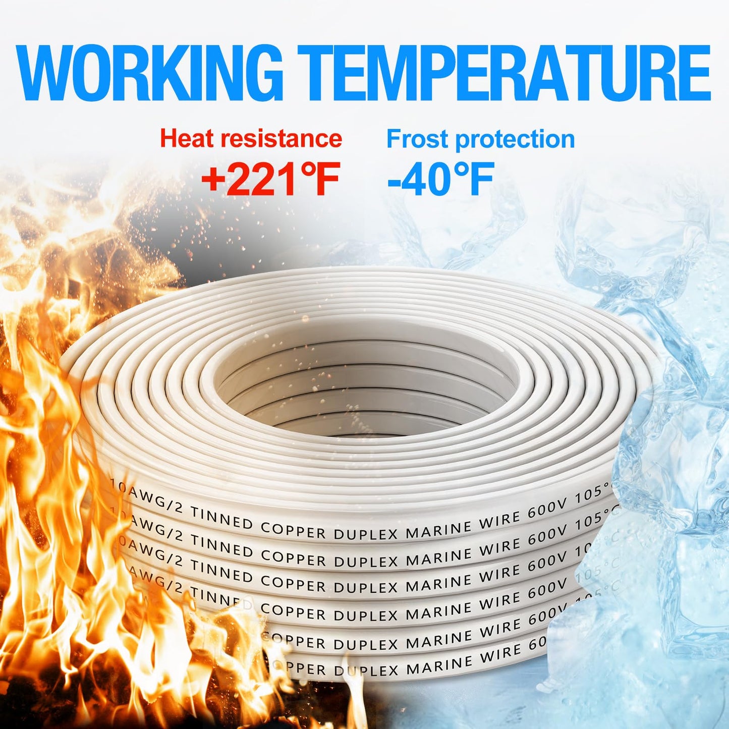 NAOEVO 10 Gauge Marine Wire Duplex, 10 AWG Stranded PVC Marine Electrical Wire, Waterproof/Corrosion Resistant/Tinned Copper Electrical Cable for Boat/Automotive/RV/Solar (30FT)