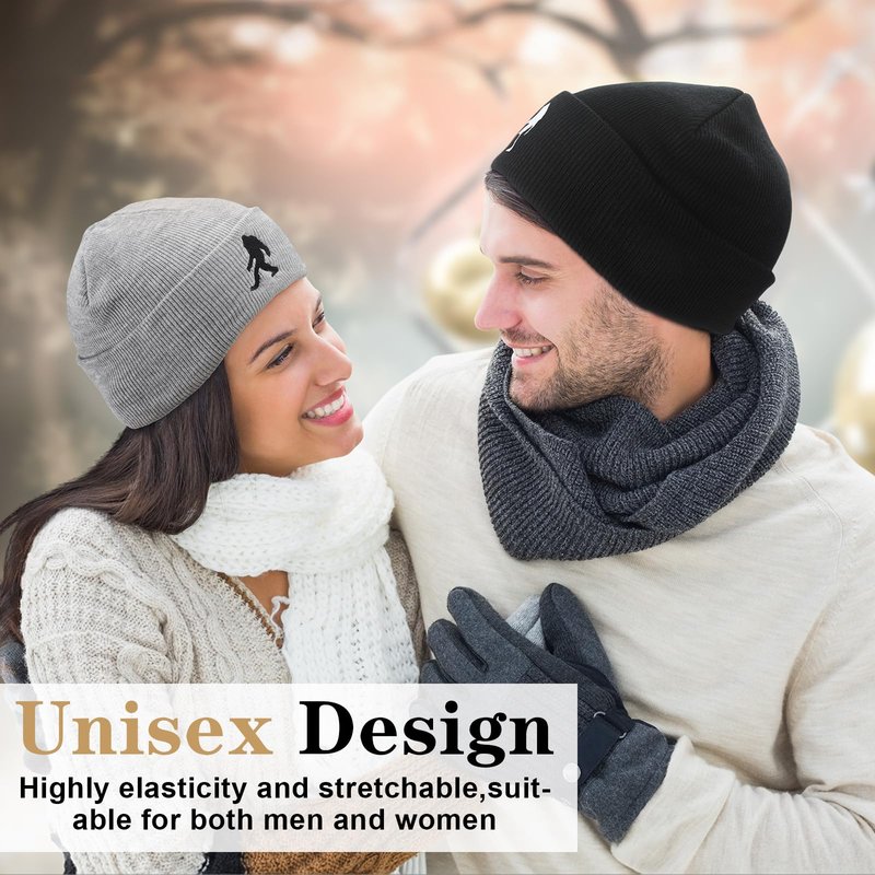 Chicingyou 2 Pack Sasquatch Beanie for Men Sasquatch Knit Hat for Women Winter Warm Cuffed Skull Cap Christmas and New Year Gifts for Dad Husband Grandpa