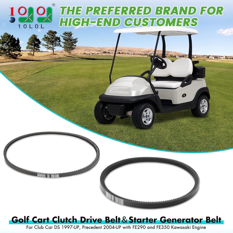 10L0L 101916701, 1016203 Golf Cart Drive Belt & Starter Generator Belt for Club Car DS 1997-UP, Precedent 2004-UP Gas Models with FE290 and FE350 Engine, Club Car Drive and Starter Belt Kit