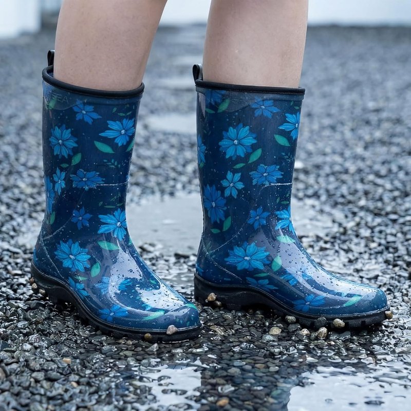 HISEA Women's Waterproof Garden Boots - Wide Round Toe Mid Calf Non-Slip PVC for Outdoor Work | Ideal for Gardening & Farm Use