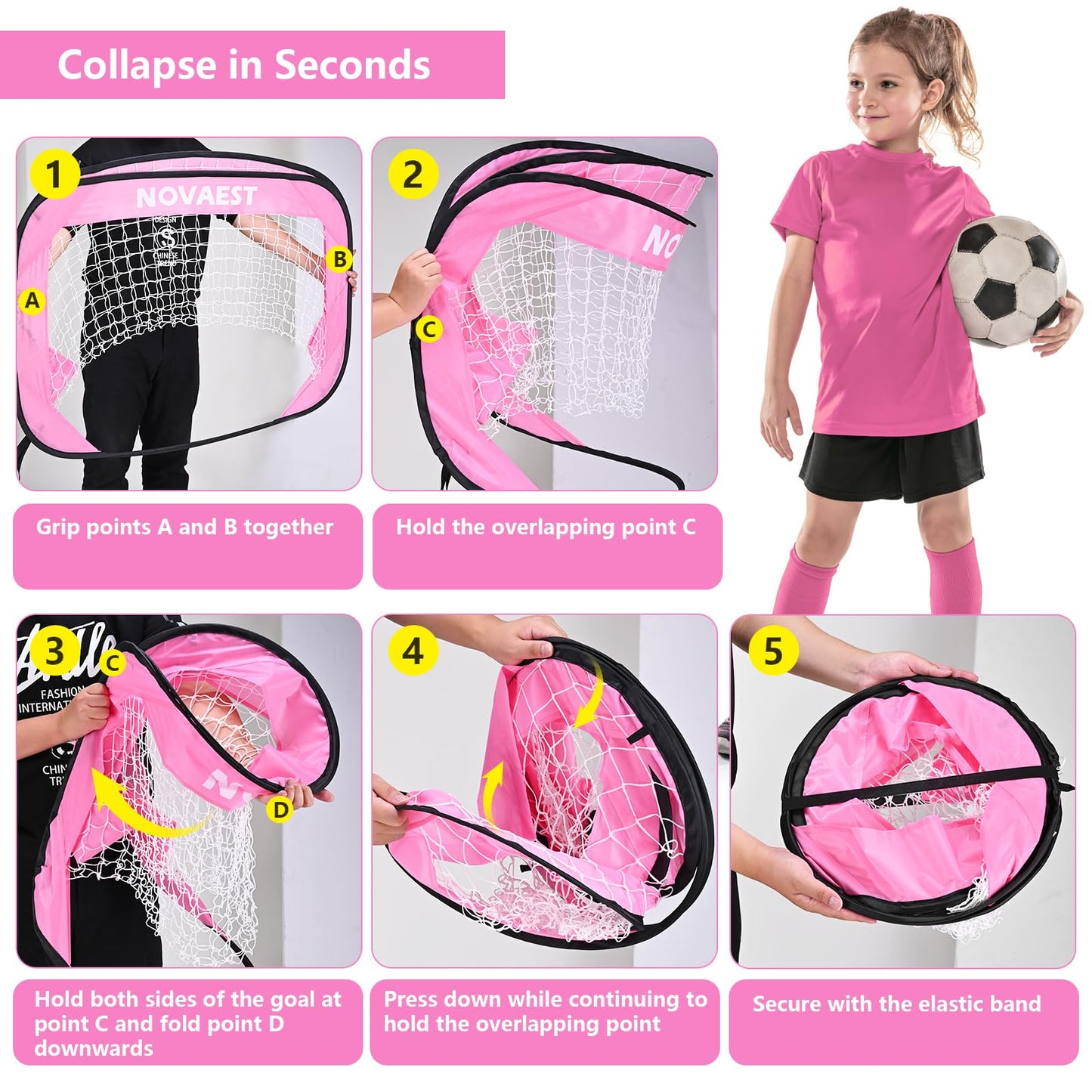 NOVAEST Pop Up Soccer Goals, Kids Soccer Goals for Backyard, Helps Improve Physical Fitness, 2 Packs, Easy Setup, Gift Idea