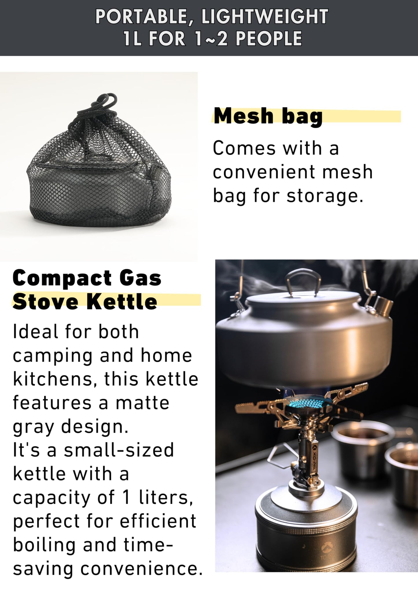 CAMPINGMOON 0.8L Camping Kettle Coffee Tea Pot Portable Ultra-Light S800