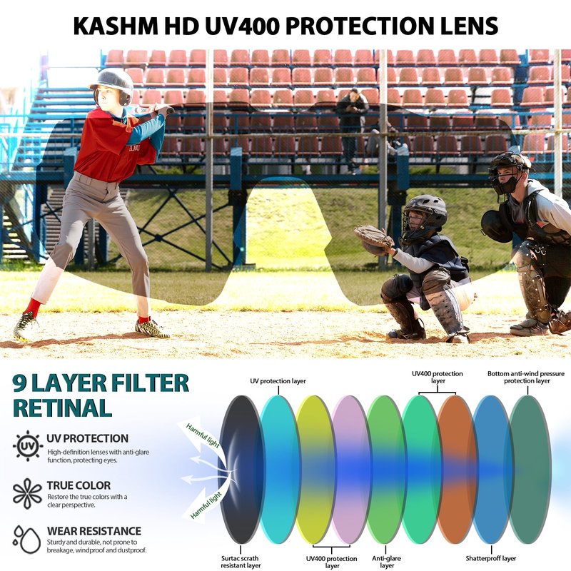 Kashm Youth Baseball Sunglasses for Boys Girls Softball Cycling Sports Sunglasses Kids Lightweight UV Protection