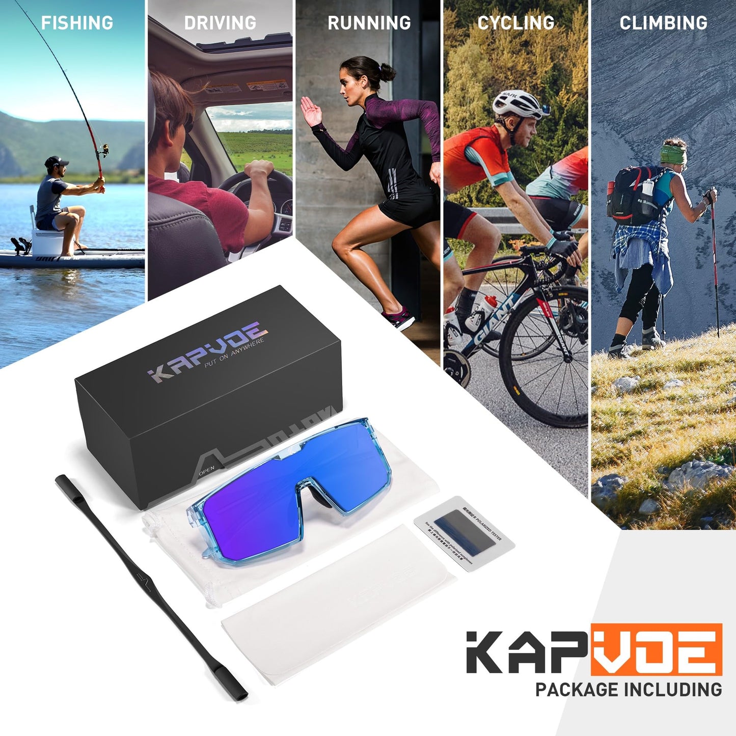 KAPVOE Polarized Cycling Glasses Sports Sunglasses for Men Women, UV400 Protection MTB Bicycle Baseball Mountain Bike K232
