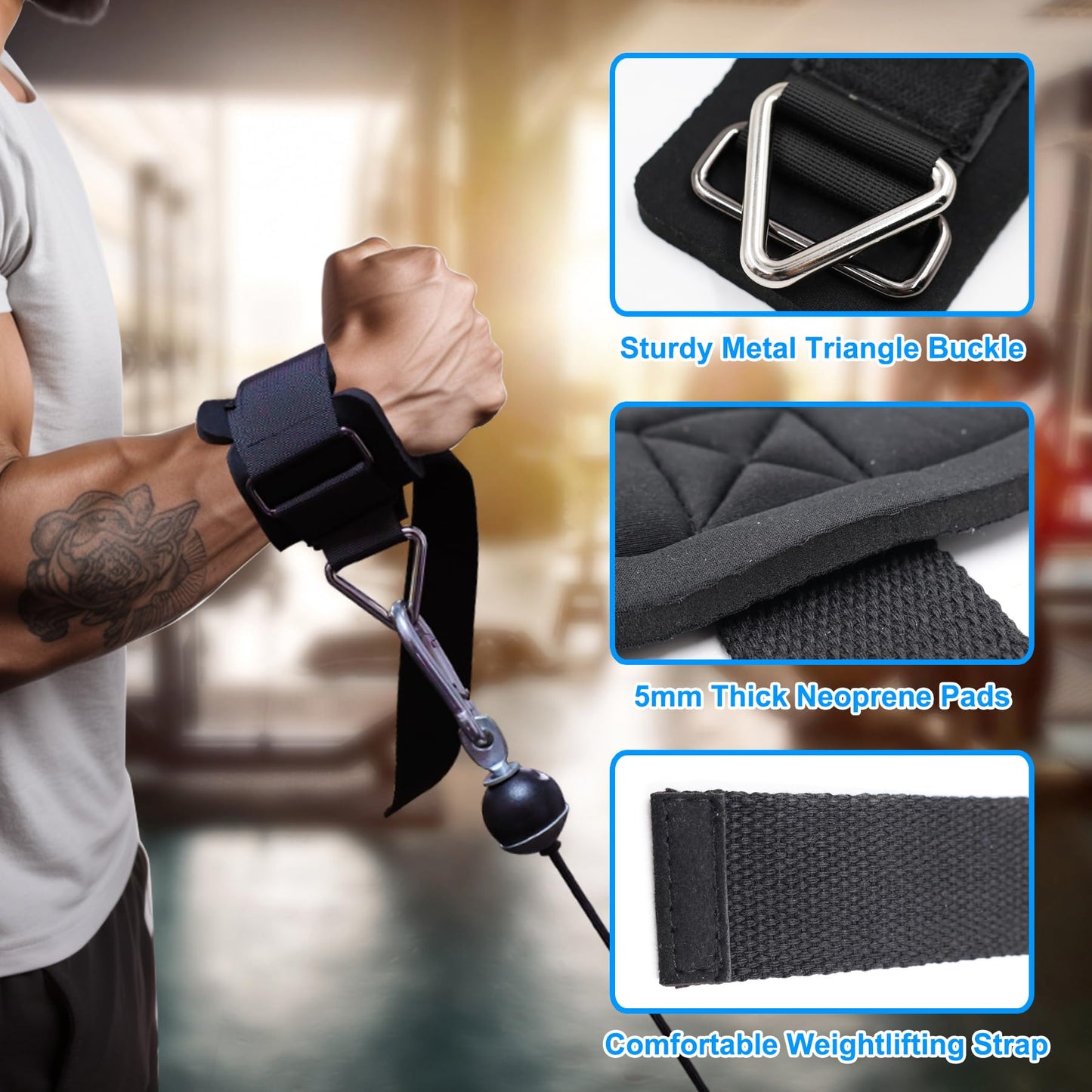 Adjustable Wrist Cuffs Weightlifting Straps with Ring,Premium Padded Straps for Cable Machine Workout, Strength Training for Weightlifting & Deadlifting