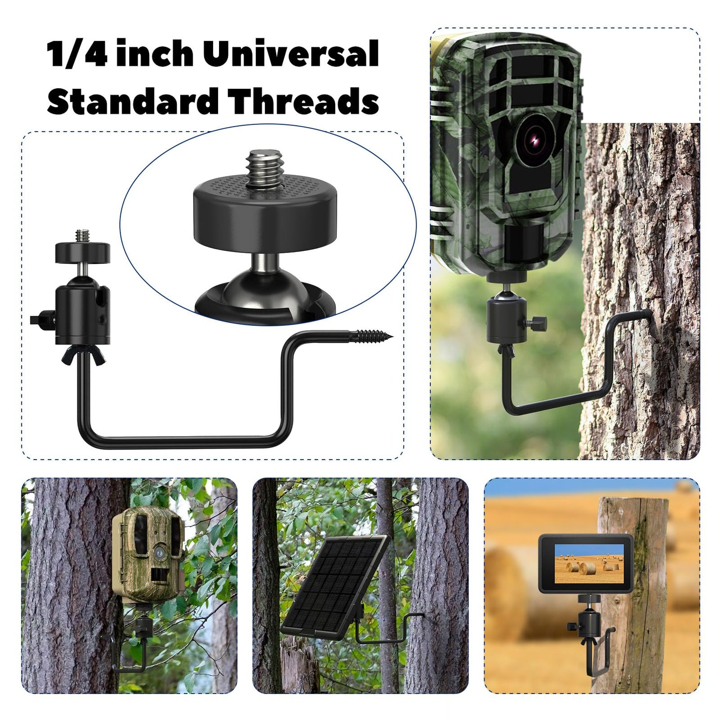 ORIPIK Trail Camera Tree Mount: 360 Degrees Adjustable Game Camera Mount with 1/4 inch Screw, Easy Installation & Compact Sturdy, 3 Pack