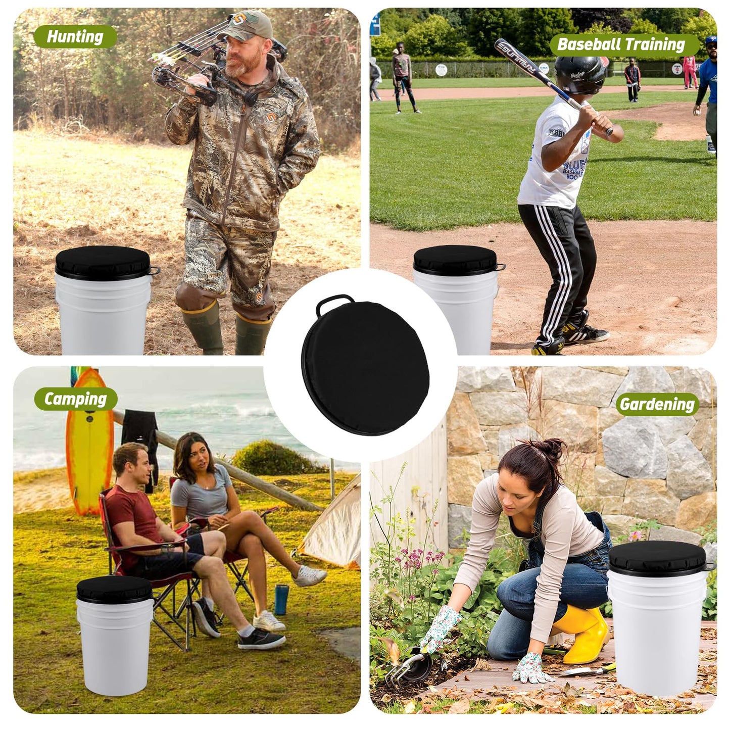 ZAIXIA 5 Gallon Bucket Seat, 360-Degree Swivel Seat Foam Cushion Bucket Seat Lid with Waterproof Cover for Dove Duck Hunting, Fishing, Baseball, Gardening and Camping