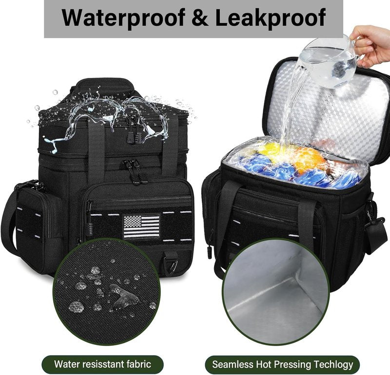 Expandable Tactical Lunch Box - Large Insulated Cooler Bag | Heavy Duty, Leakproof, 16L, Black for Work & Outdoor Use