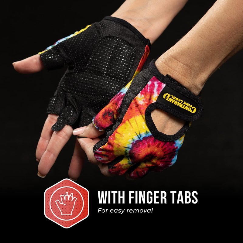 Contraband Pink Label 5347 Womens Designer Workout Gloves | Tie Dye Print w/Grip-Lock™ Silicone Palm (Medium, Rainbow)