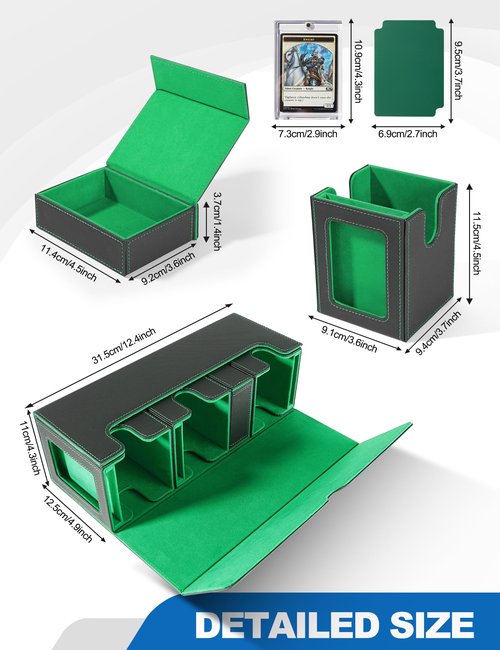 banloga Card Deck Box, 4-in-1 Card Deck Box Holds up to 3 Sets of Double-sleeved Cards, Magnetic Closure Commander Deck Box for TCG PTCG and Sports Cards (Black&Green)
