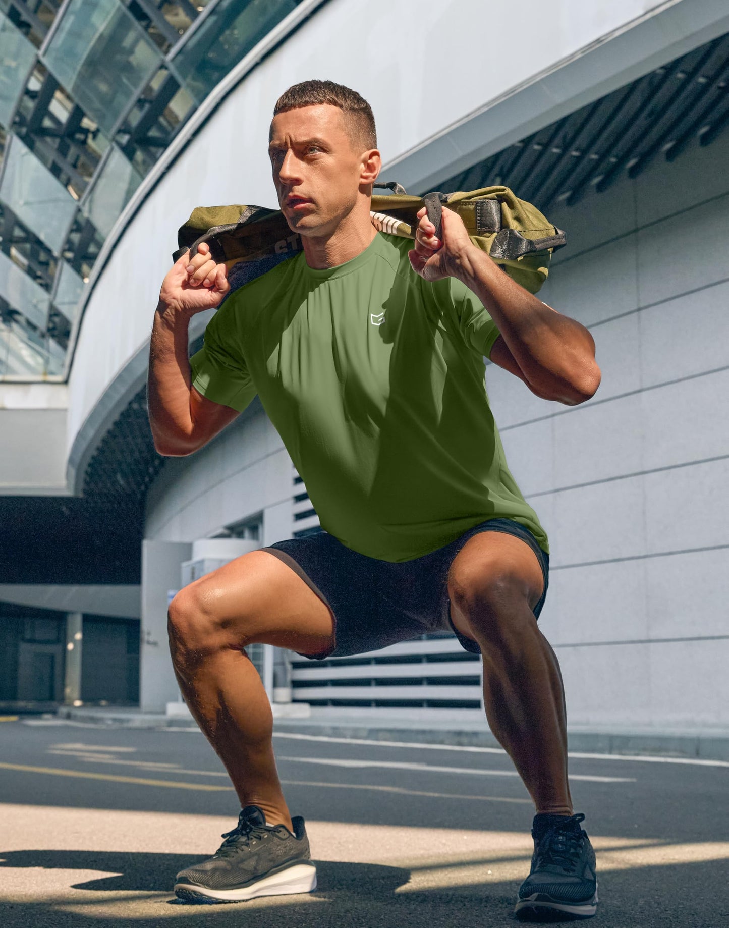 G Gradual Men's Athletic Workout T-Shirts Moisture Wicking Cooling Running Shirts Short Sleeve Performance Tee for Gym Tennis(Military Green,M)
