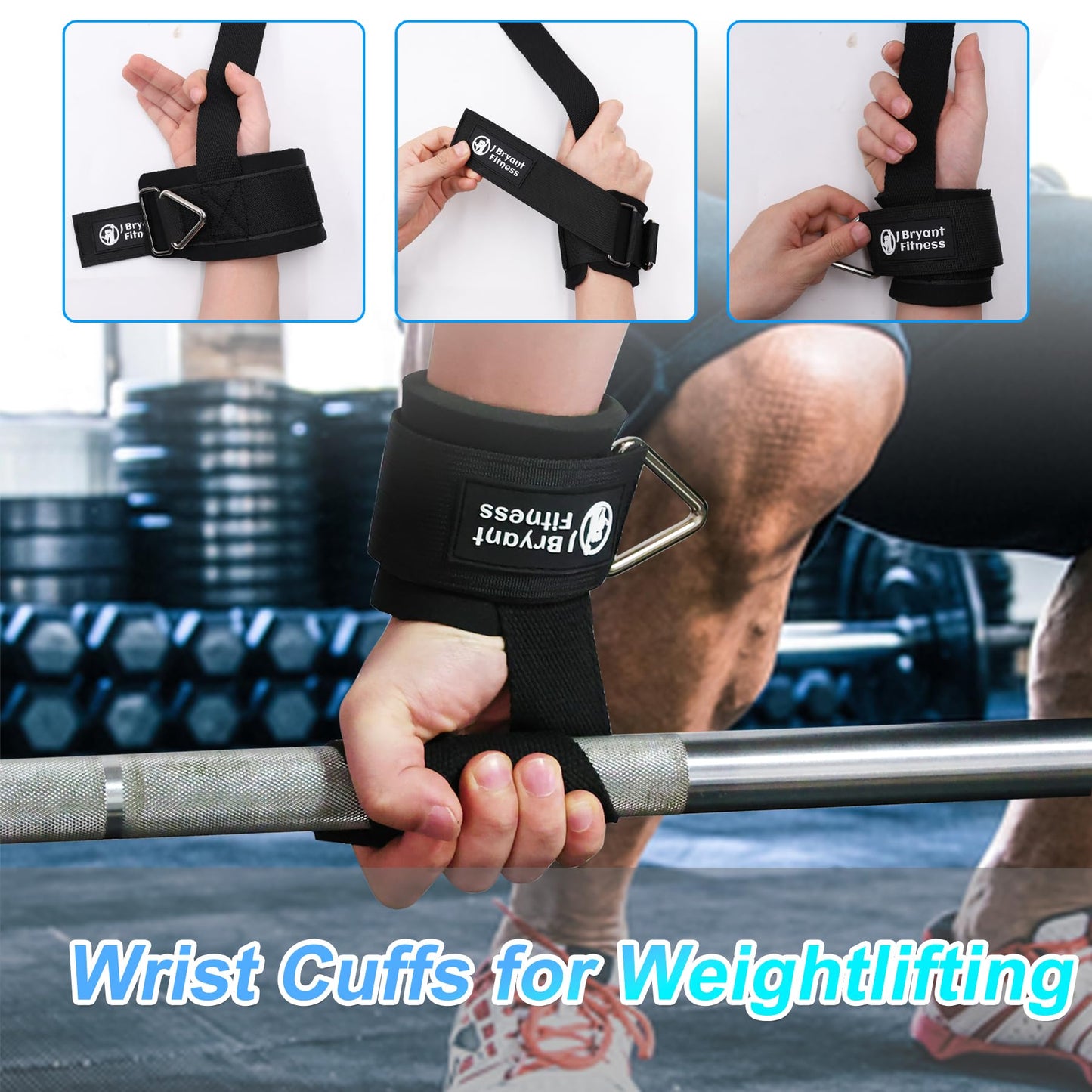 Adjustable Wrist Cuffs Weightlifting Straps with Ring,Premium Padded Straps for Cable Machine Workout, Strength Training for Weightlifting & Deadlifting