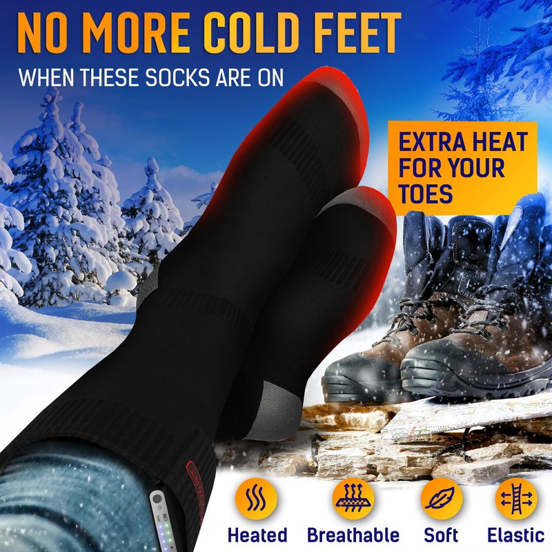 Heated Socks for Men and Women Rechargeable - Electric Battery Thermal Hunting Fishing Camping Skiing Cycling Running Washable Ergonomical with 4 Temp Modes 5V 5000mA Medium