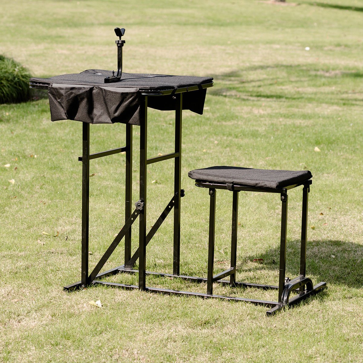 Goplus Foldable Shooting Table, Height Adjustable Shooting Bench with Adjustable Gun Rest, Ammo Pockets, Padded Seat, Portable Shooting Bench Rest for Rifles, Hunting, Outdoor