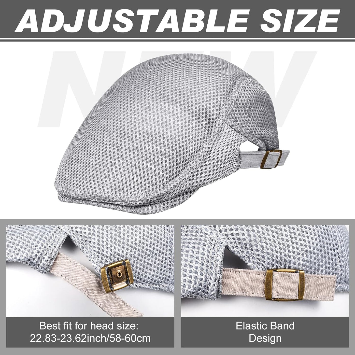 Men's Mesh Flat Cap - Breathable Summer Newsboy Hat | Adjustable Cabbie Driving Cap - 6 Pcs Set
