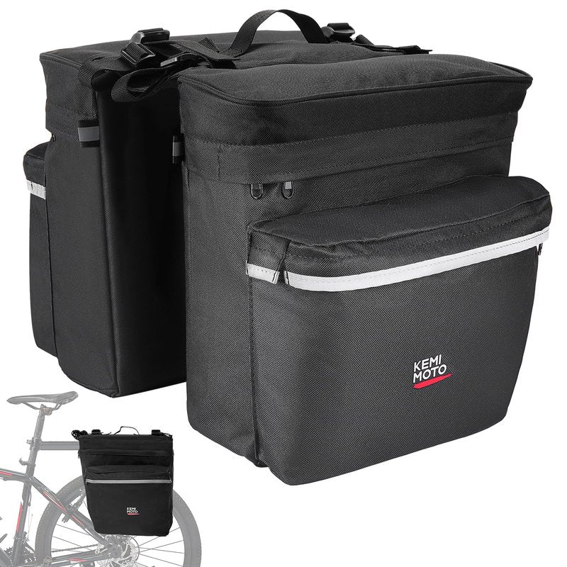 KEMIMOTO Bike Bag Panniers with Rain Cover, 34L Waterproof Bicycle Saddle Bag for Rear Rack Mountain Biking Bags Storage, Ebike Accessories for Commuter Grocery Shopping Travel Carrier, Black