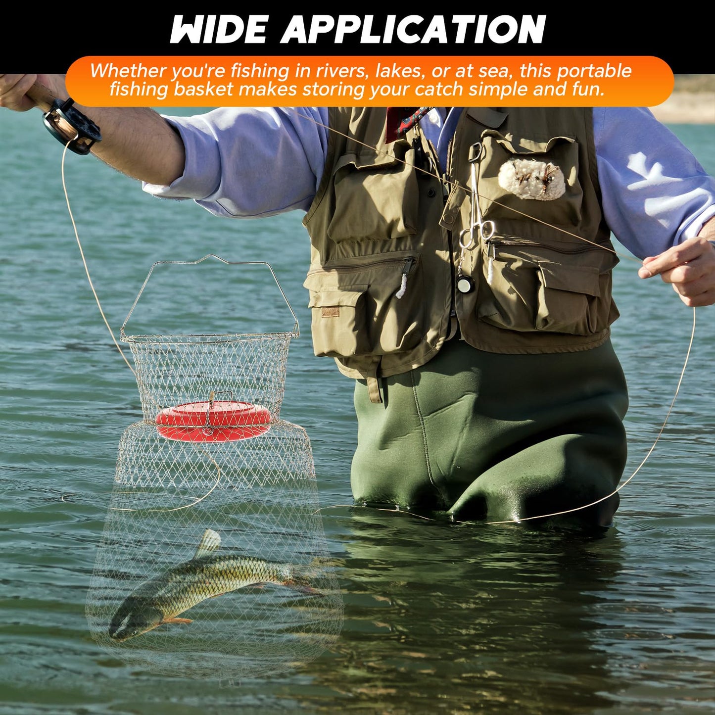 weyleity 2 Pack Floatable Galvanized Steel Wire Fish Basket