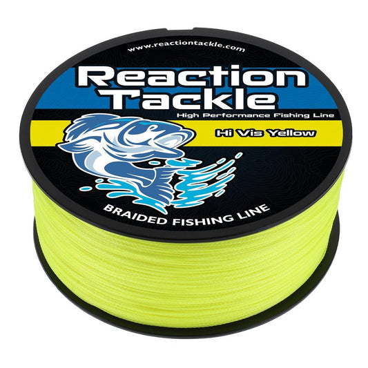 Reaction Tackle Braided Fishing Line - Pro Grade Power Performance for Saltwater or Freshwater Fish - Colored Fishing Line Braid for Extra Visibility - Hi Vis Yellow 65 Lb (150 Yards)
