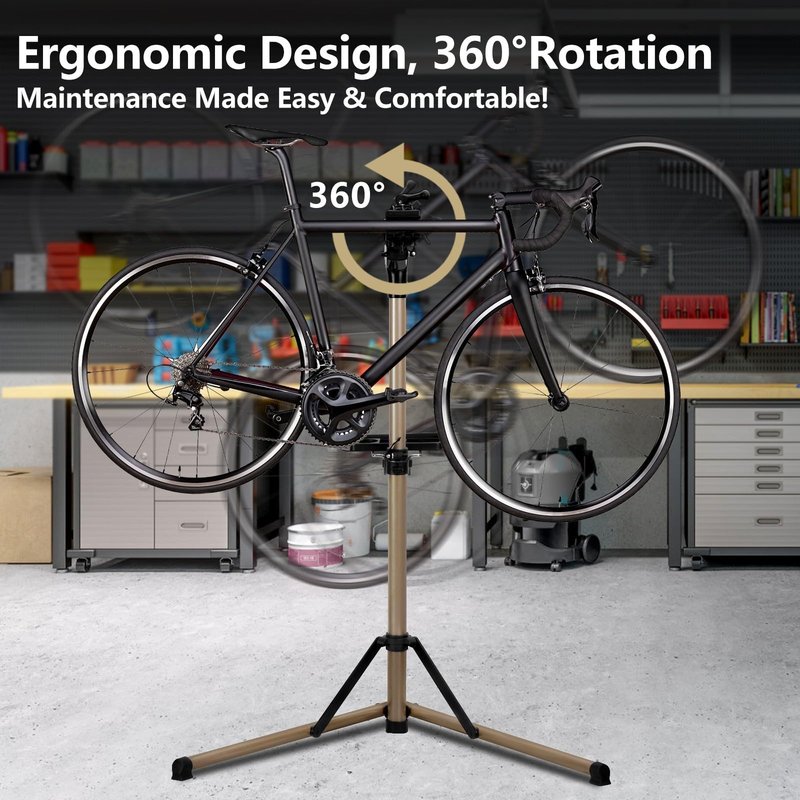 Urban Deco Bike Repair Stand Aluminum Bike Stand for Maintenance, 68lbs Capacity, Height-Adjustable, 360° Rotatable Clamp, Tool Tray Included
