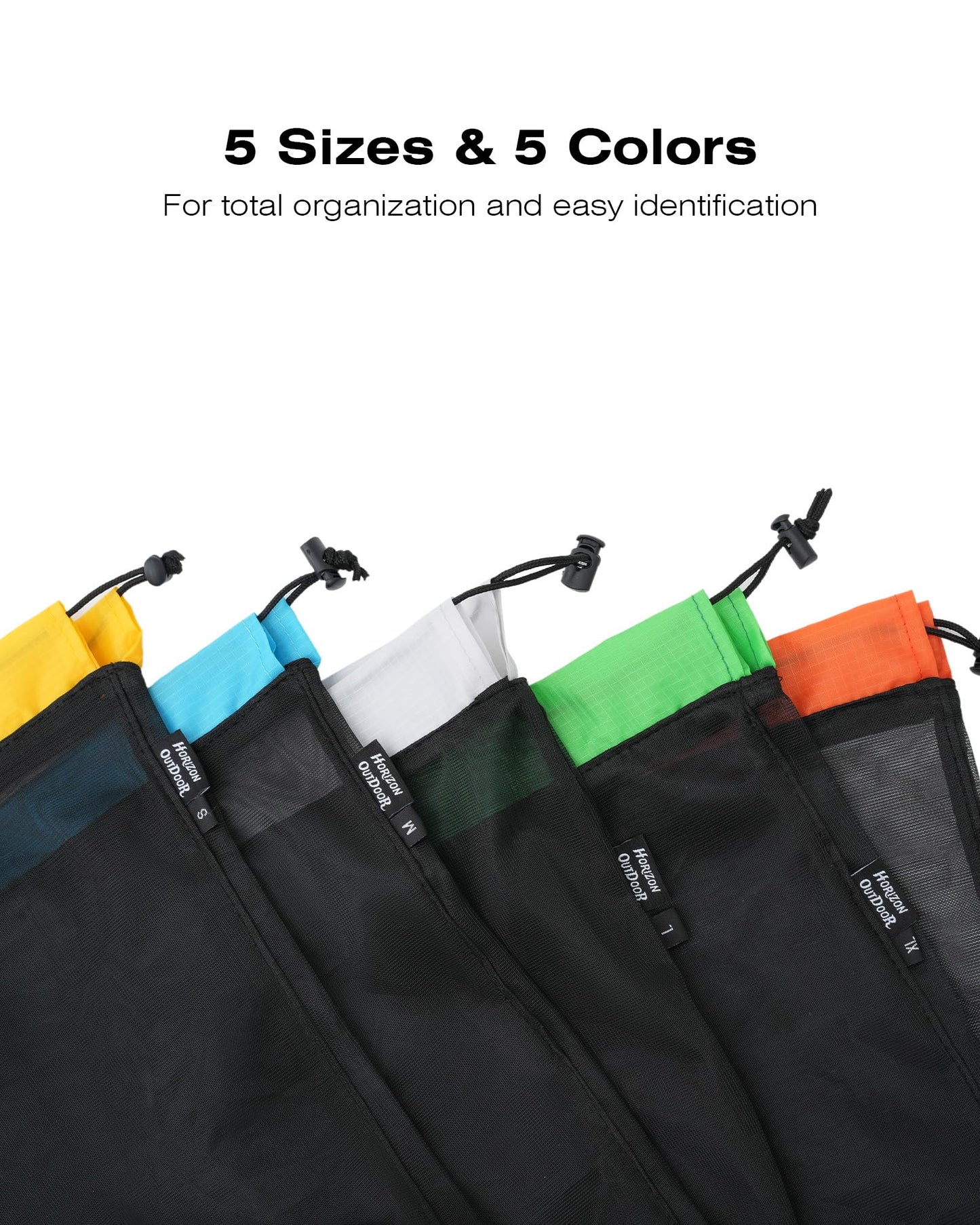 Nasebila Mesh Bags Drawstring 5 Pack - Lightweight Stuff Sack for Travel, Backpacking & Camping - Compression Sack for Sleeping Bag Storage