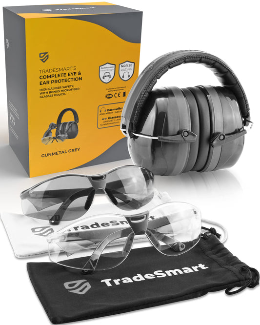 TradeSmart High-Performance Earmuffs for Shooting Range & Shooting Eye Protection Glasses + Firearm Confidence Course Included