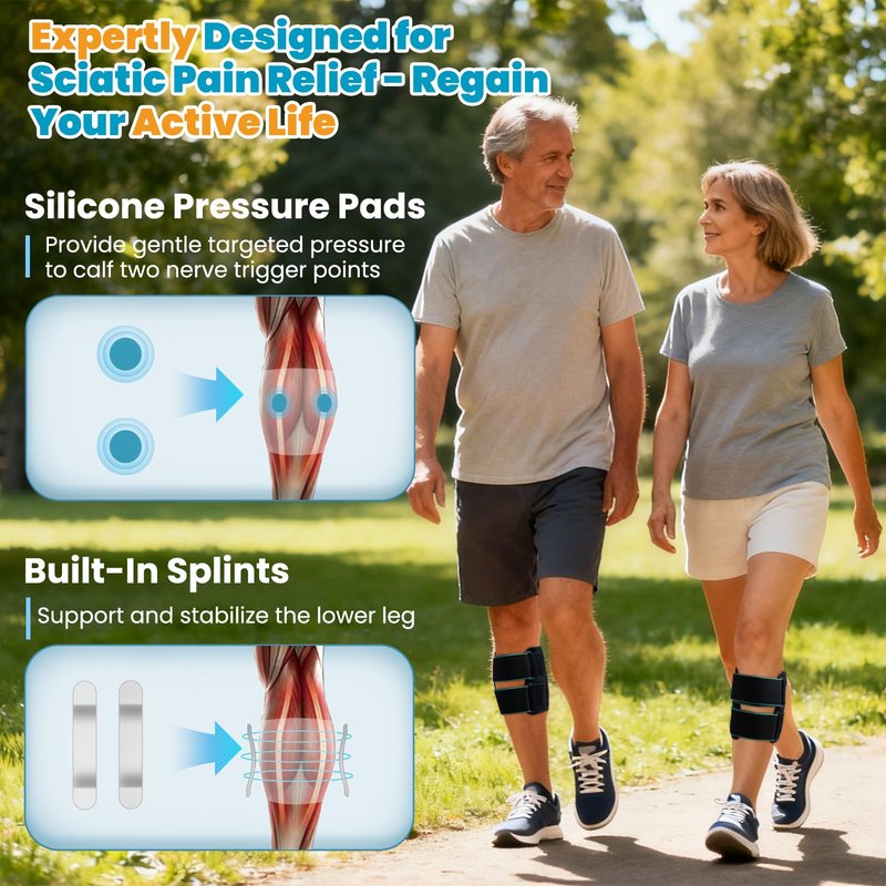 TASZOOS Sciatica Pain Relief Devices - Unisex Sciatic Nerve Brace with Dual Adjustable Pressure Pads Targeted Compression for Lower Back - Sciatic Calf Support for Standing, Walking, Resting, Working