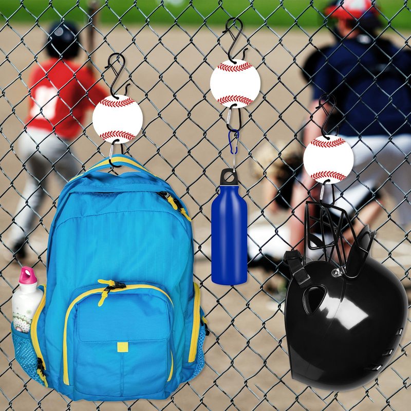 gisgfim 8 Pcs Bag Hook for Fence Personalized Baseball Bags Clip Sports Fence Hook with Acrylic Board for Bat Bag Water Bottle Backpack Baseballs Dugout Accessories Lover Player Gifts(Baseball)