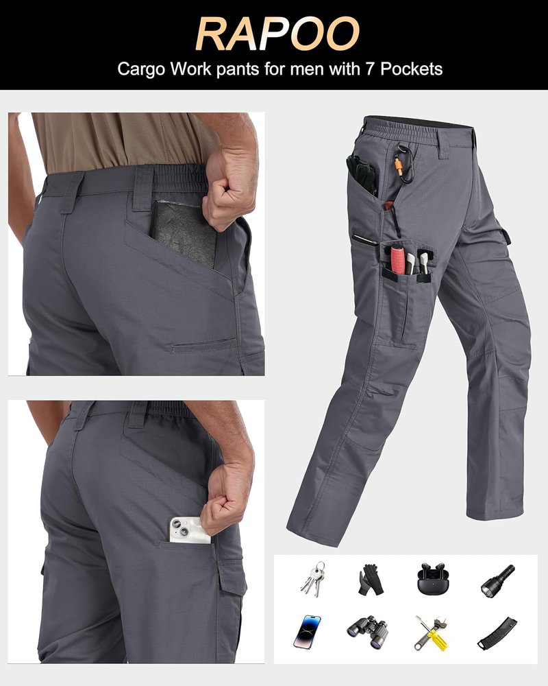 Men's Tactical Cargo Pants - Ripstop, Water Resistant, Breathable | 7 Pockets for Hiking