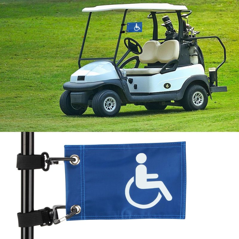 KVMORZE Golf Cart Flag with Straps, Double Sided Handicap Flag Golf Cart Mount for Seniors Handicapped Disability, Disabled Golf Flag Holder Easy Installation, 8" L x 6" H, 4 Pack