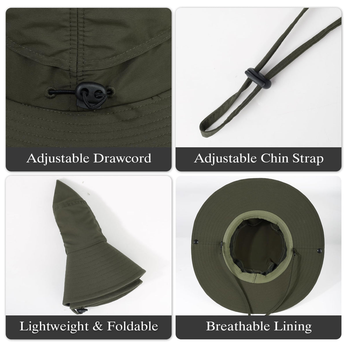 NTLWKR Wide Brim Sun Hats Waterproof Packable Bucket Hat UV Protection Summer Fishing Hat for Men and Women Army Green
