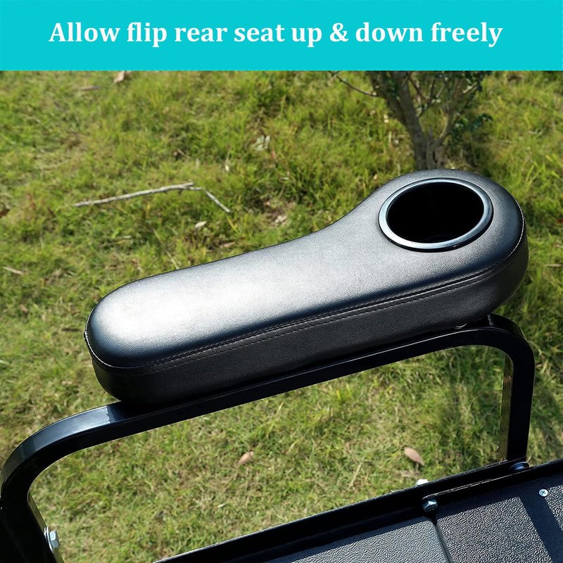 10L0L Golf Cart Rear Seat Armrest for Yamaha Club Car EZGO, Premium Leather Arm Rest with Cup Holder, No Drilling Required, Fits 1" Square Tube Only-Black