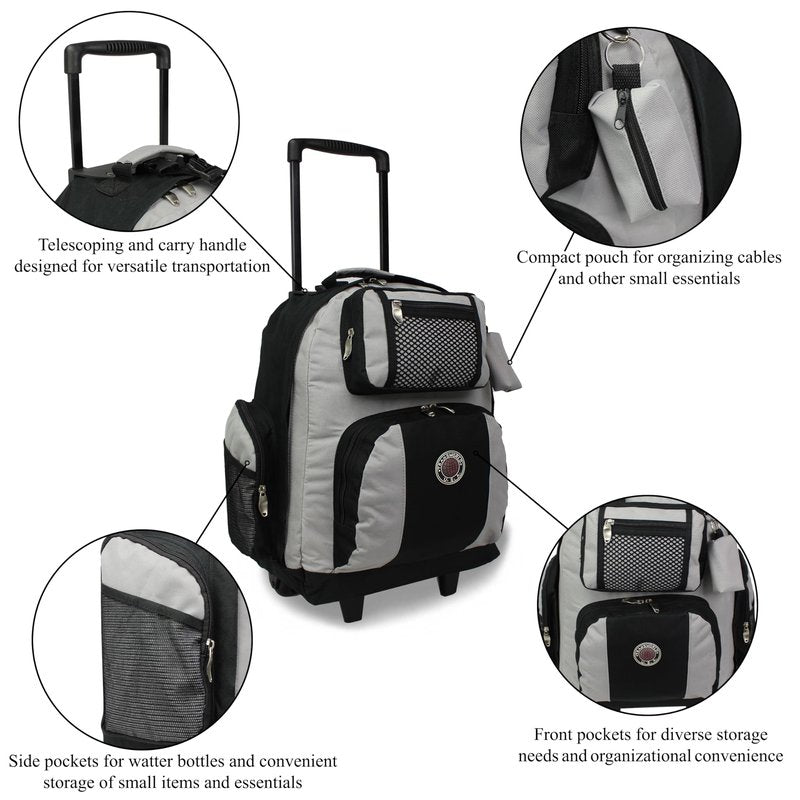 World Traveler Transworld 22-Inch Carry-On Rolling Backpack - Grey