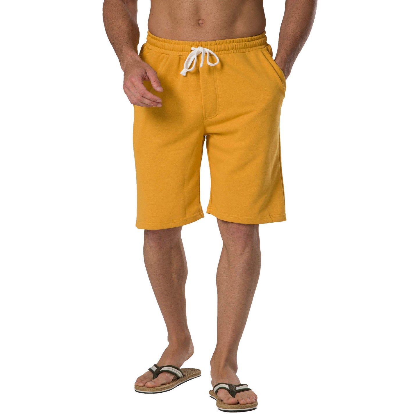 VANCOOG Men's Casual Classic Fit Terry Cloth Elastic Jogger Running Shorts-Yellow-M