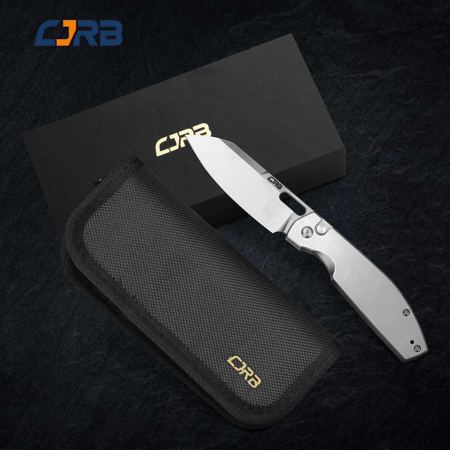 CJRB Pocket EDC Knife Ekko(J1929) Button Lock Small Folding Knife AR-RPM9 Steel Blade and Silver Stainless Steel Handle Outdoor for Men Women for Gifts