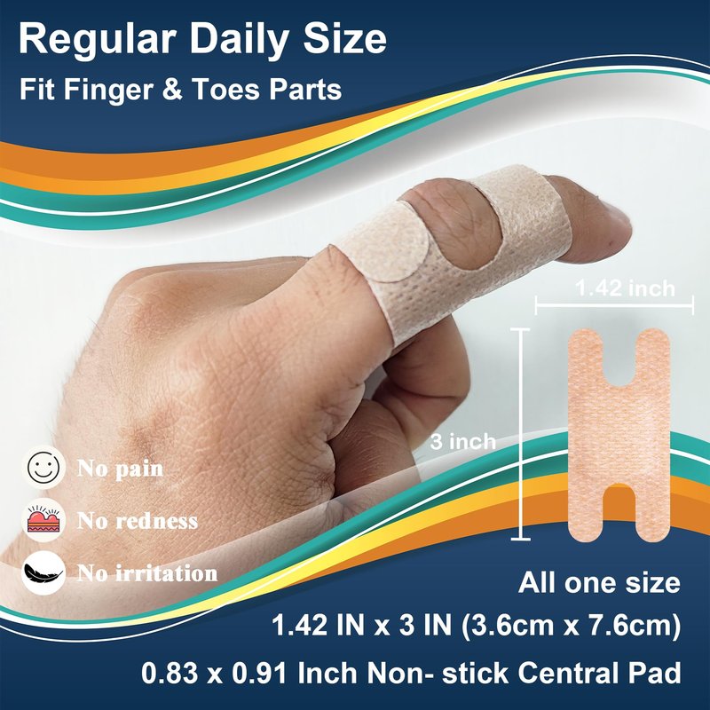 Hysimedy Silicone Fingertip Bandages for Sensitive Skin - 25 Counts 1.42" x 3" - Knuckle Finger Bandages Non Allergenic Painless Removal Flexible Fabric Waterproof with Non-Stick Pad